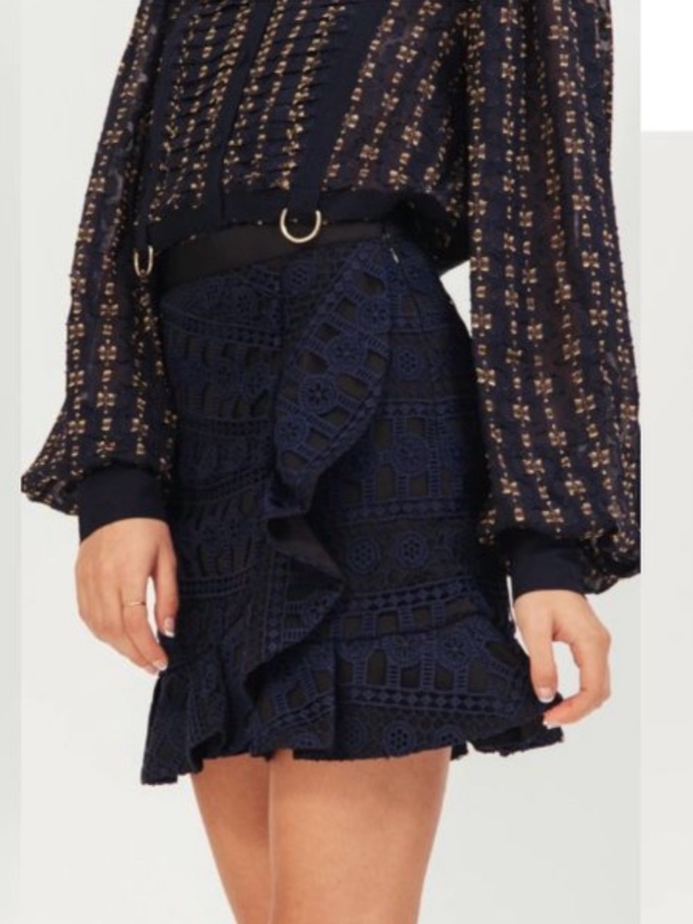 Self-Portrait Navy Lace Frill Mini Skirt NWT 6